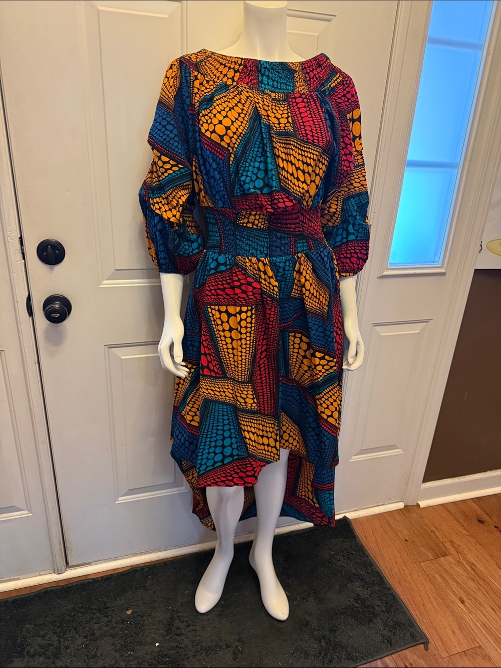 Studio Y Teal, Yellow & Red High-Low Midi Dress